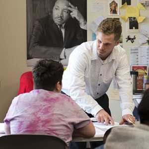 A teacher candidate teaches 9th grade during his practicum at Parkrose High School.