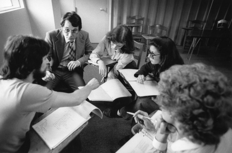 Jones teaching class in 1984, the same year the graduate school was created to house teacher education programs.