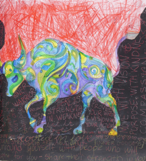 Be BULL-d and Strong 10x7oil pastel
