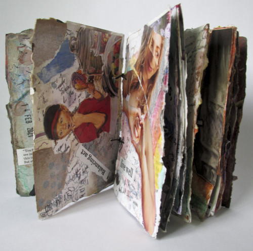 Title: Altered cards Junk Journal, openDimensions: 1.5x3.5x5Materials: playing cards, gesso, glue...
