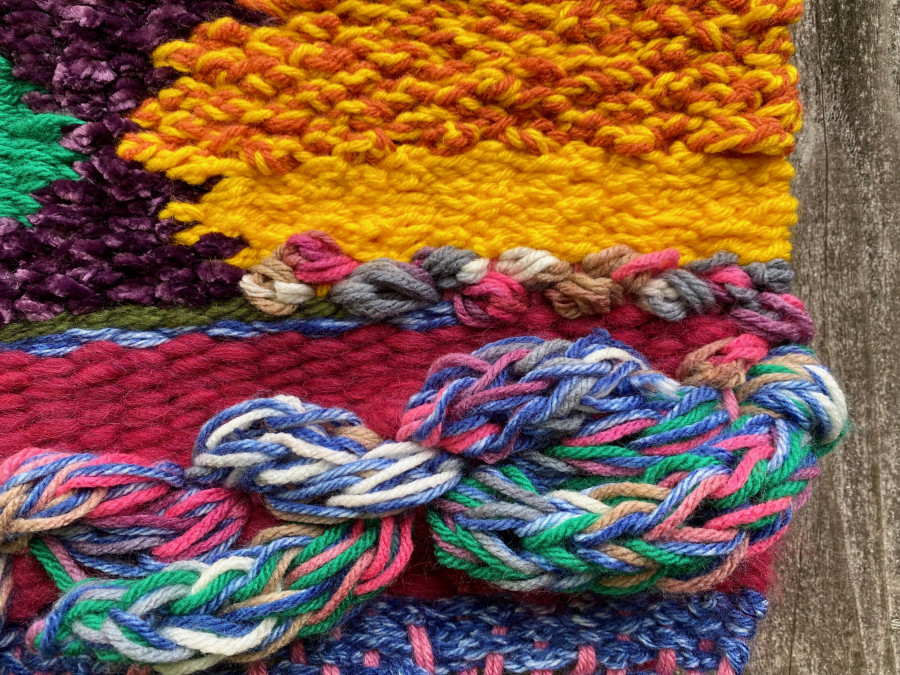 Self-soothing: 21”x13?, fabric, wool, and acrylic yarn
