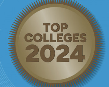 Graphic with Top Colleges 2024 gold badge and Lewis & Clark College #10.