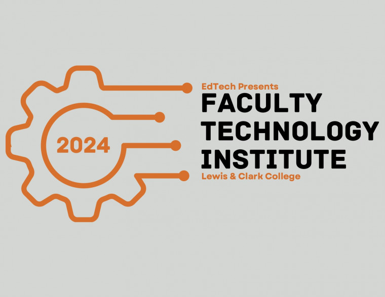 An orange gear with black text Faculty Technology Institute